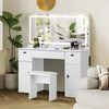 Dressing Table with Large LED Mirror Wood Makeup Desk 3 Drawers Stool White