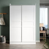 Modern 2 Sliding Door Wardrobe Matt White Storage Cupboards with 2 Hanging Rail