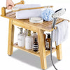 Durable Bamboo Shower Bench Spa Stool Seat Chair 2-Tier Storage Shelf Waterproof