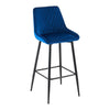2X Blue Velvet Bar Stools Breakfast Pub Chair Kitchen Seat Height 75 cm