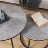 Grey Nesting Coffee Tables Set | Modern Round Tables Space Saving Metal Frame