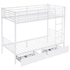 Twin Over Twin Bunk Bed with 2 Storage Drawers & Guard Rail - Heavy Duty Metal