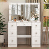 Large Makeup Desk with LED Lights Mirror 7 Drawers and 3 Light Colors White