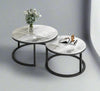 Glossy Round Nesting Coffee Table Set of 2 Solid Marble Grey Side End Tables