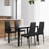 4x Black PU Leather Padded Seat Dining Chairs&Black Tempered Glass Dining Table