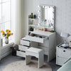 4 Drawers White Dressing Table Set Makeup Desk with Mirror Stool Shelf Storage