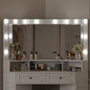 Corner Dressing Table LED Mirrors&Doors&Drawers Storage Makeup Desk Stool White