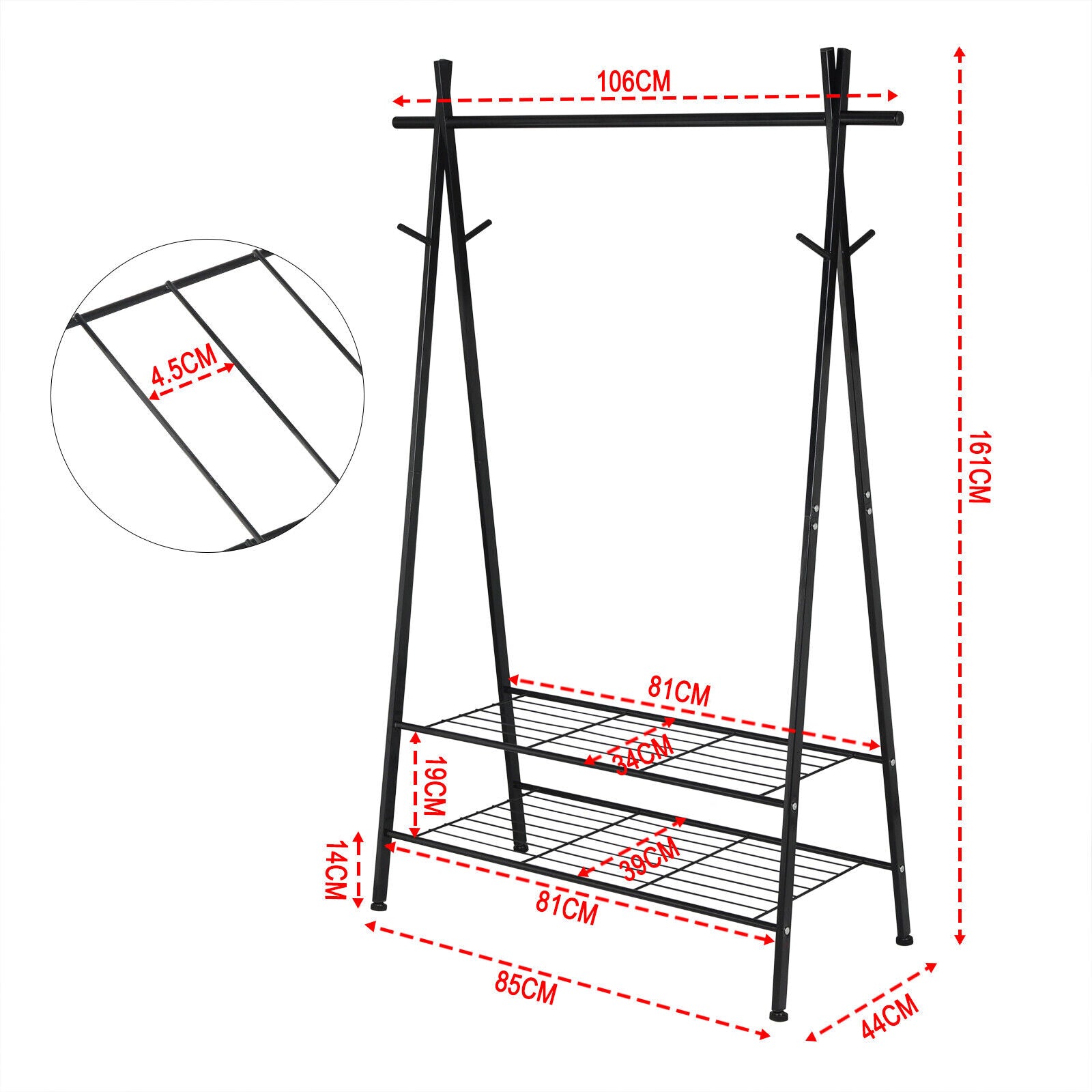 Dressing Rack Stand Garment Clothes Rail Rack Dress Hanging Display Stand with Shoe Storag ...