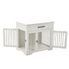 Dog Crate Furniture Wooden Crate Table Thickened Metal Tube Cage w/ Double Doors