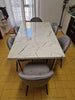 White Modern Large Dining Room Table Kitchen Table Marble Effect Top Steel Legs