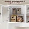 Tall Kitchen Cupboard 180cm Glass Doors 4 Drawers Pantry Cabinet White MDF Panel