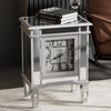 Unique Silver Mirrored Side Table Clock Display Elevated Legs Storage Nighstand