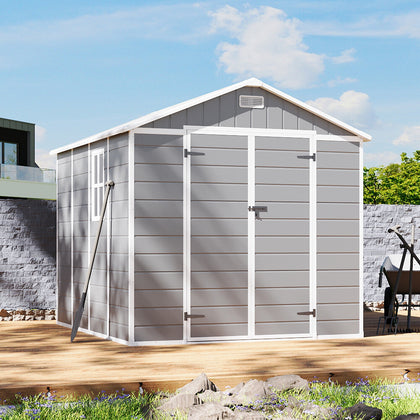 8x8ft Outdoor Large Shed Plastic Garden Tool Bike Storage Shed Shelter, 2 Window