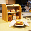2 Tier Double Layer Bread Box Slide Roll Top Bread Storage Bin Kitchen Bamboo