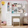 White Dressing Table with Mirror Vanity Makeup Desk & Stool Set With LED Lights