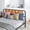 Farmhouse Style King Size Bed Frame with Steel Slat Support and Rustic Wood Pane