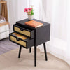 Wood Rattan Woven Bedside Table 2 Drawer Nightstand Cabinet Bedroom Furniture