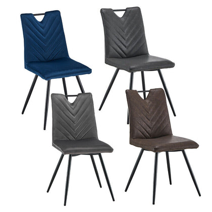 2Pcs Dining Chairs Velvet / Faux Leather Seat Metal Legs Dining room Chair