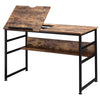 Tiltable Drafting Table Home Office Computer Desk w/ Shelf, Rustic Brown