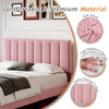 Double Bed Frame, Upholstered Platform Bed with Channel Tufted Headboard, Pink