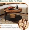 Solid Wood Round Coffee Table, 31.5-Inch Boho Center Tea Table with Metal Frame