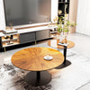 Set of 2 Nesting Coffee Table Round Glass Splicing Wood Grain Tabletop End Table