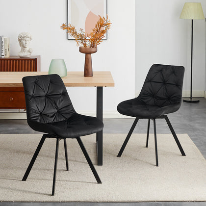 2x360° Swivel Dining Chairs Velvet Padded Seat Dining Room Kitchen Black