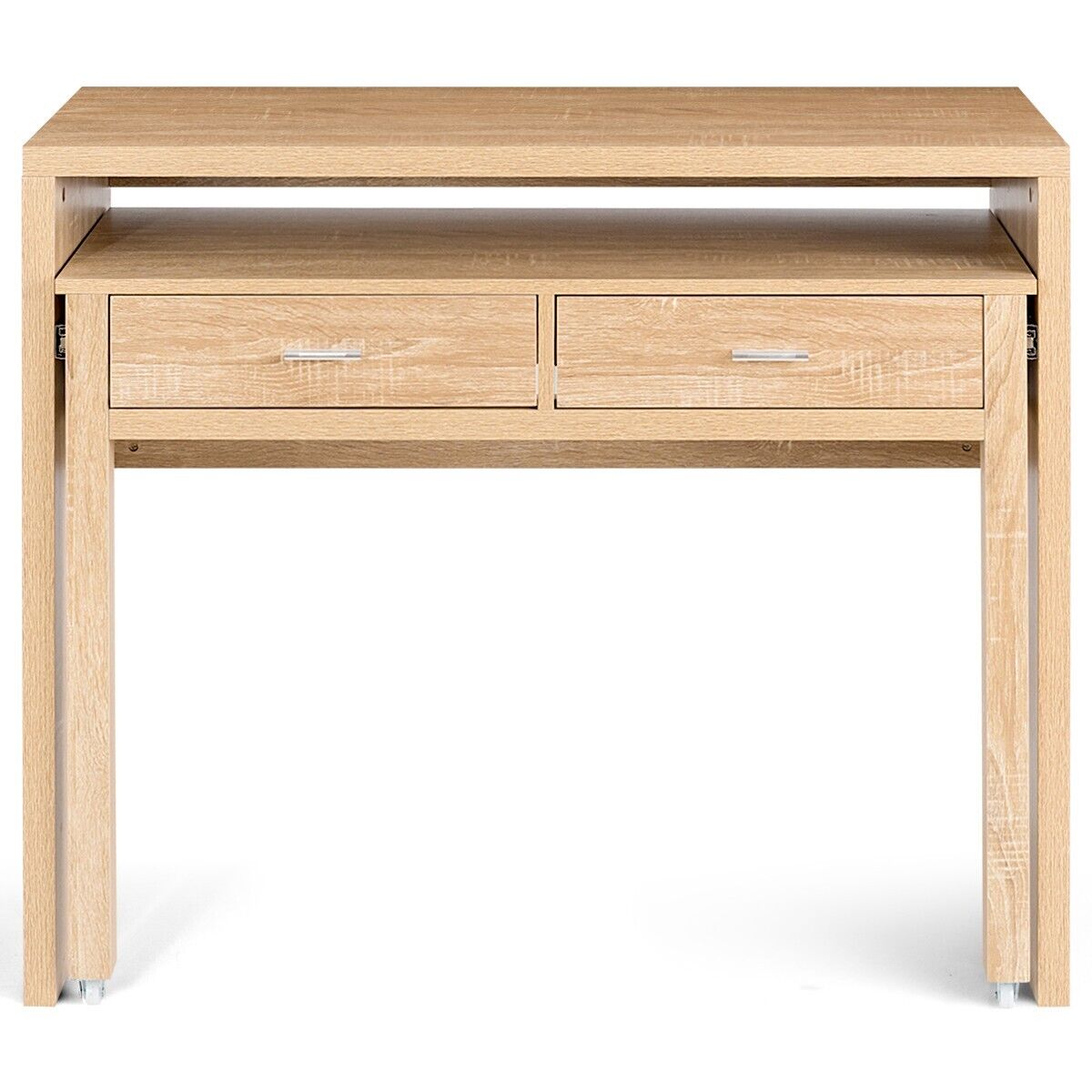 Costway Extending Writing Desk Console Table Wood Study Workstation w/2 Drawers