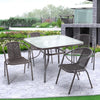 Metal Garden Dining Table Outdoor Patio Tempered Glass Top with Parasol Hole