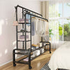 Rolling Double Clothes Rail Hanging Rack Garment DisplayStand Shoe Storage Shelf