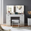 Dressing Table with Large LED Mirror Wood Makeup Desk 3 Drawers Stool White