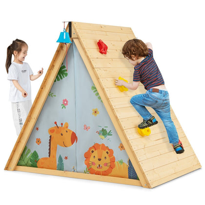 2-in-1 Wooden Hideaway Play Set Kids Triangle Playhouse Fun Activity Play Set