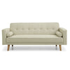 Sofa Bed 3 Seater Cream New Foam Fabric Wood Legs Double Bed with 2 Cushions