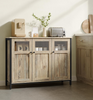 Sideboard Industrial Cabinet Storage 3 Door Glass Wood Steel Console Unit