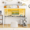 Metal High Sleeper Bed with Safety Guardrail & Ladder-White