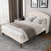 King Bed 150 x 200 cm, Upholstered Bed with Slatted Frame and Headboard, Beige