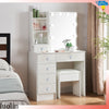 Dressing Table Mirror Drawers Vanity Makeup Desk Stool Set With LED Lights White