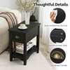 Bedside Table Set of 2 Bedroom Compact Table with Drawer & Storing Shelf-Black