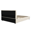 Double Bed Frame, Grey White, Upholstered Wooden Slat Bed Frame with Headboard