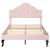 4FT6 Double Size Bed Upholstered Platform Bed Frame with Wood Slat Support Pink