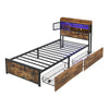 3FT SINGLE METAL BED FRAME W/ LED, CHARGING STATION, STORAGE HEADBOARD & DRAWERS