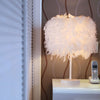 White Feather Lampshade Table Lamp Bedroom Desk Bedside Night Light Round Warm