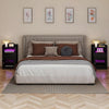 Bedside Cabinet with USB, LED & AC Outlet, Black Side Table with Drawer