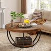 2-Tier Round Coffee Table with Storage Shelves, Industrial Wooden Center Table