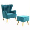 Modern Linen Fabric Armchair with Footstool Stool Single Sofa Oyster Back Chair