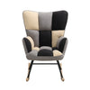 Ergonomic High Back Rocking Chair Linen Patchwork Rocker Armchair Recliner Seat