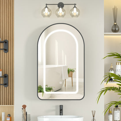 Arched LED Bathroom Mirror Cabinet with Storage Wall Mounted For Bathroom Black