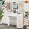 White Modern Dressing Table with LED Lights Mirror Vanity Make up Desk 4 Drawers