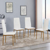 4pcs White Faux Leather Dining Chairs & Round Glass Dining Table Golden Legs Set