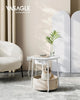White Bedside Table with Basket & Cubby End Side Table w/ Charging Station